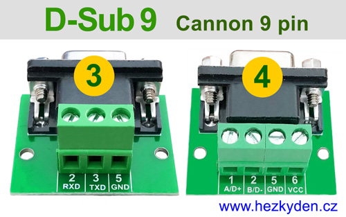 Adapter D-Sub 9 Cannon 9pin svorkovnice popis