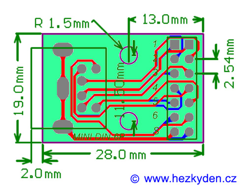Adapter Mini-DIN PS2 - schéma zapojení