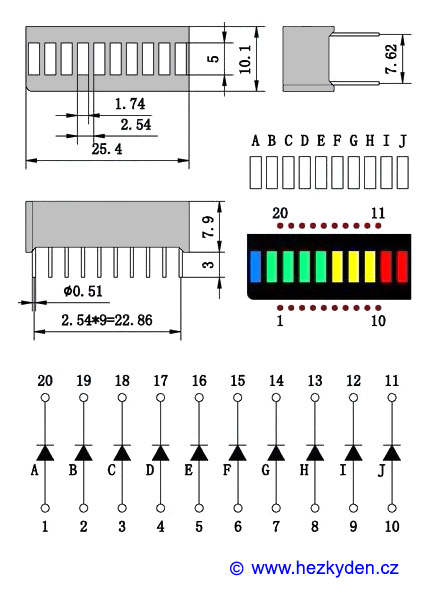 Bargraf 10x LED datasheet KYX-B10BBGYR