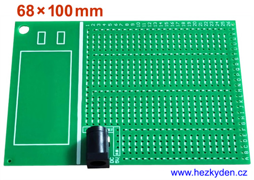 Bastldeska vrtaný univerzální plošný spoj 68x100 mm PROFI jednostranná SPECIAL - napájecí konektor