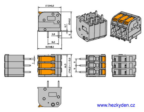 Bezšroubové svorkovnice - rozměry