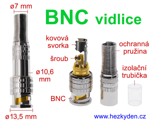 BNC konektor na kabel vidlice - rozměry