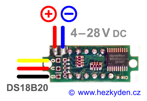 Digitální teploměr LED modul mini DS18B20 - schéma zapojení