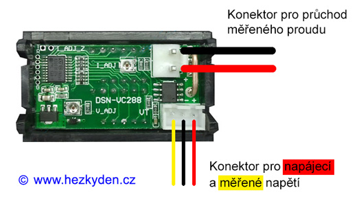 Kombinovaný voltmetr/ampérmetr - připojení konektorů