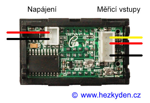 Kombinovaný voltmetr/ampérmetr – připojení konektorů