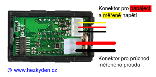 Kombinovaný voltmetr/ampérmetr (červeno-žlutý) - připojení konektorů