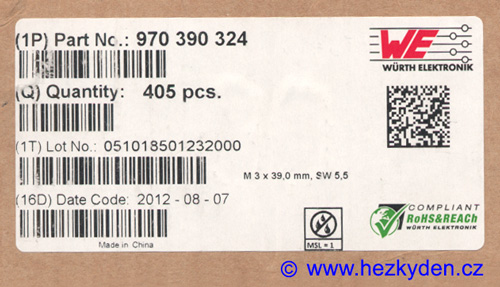 Distanční sloupek M3 kovový - štítek