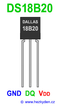 Teplotní senzor DS18B20 - zapojení vývodů