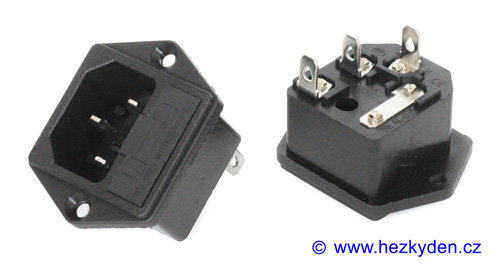 Síťová EURO zásuvka s pojistkovým pouzdrem 5x20mm