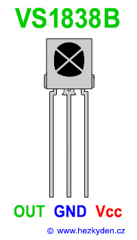 Infra-foto-tranzistor VS1838B - zapojení vývodů