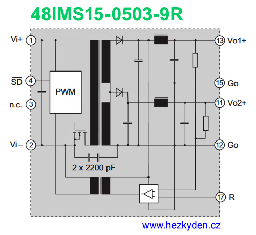 DC/DC izolovaný měnič 48IMS15-0503-9R - schéma