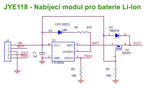 Nabíjecí modul JYE118 - schéma
