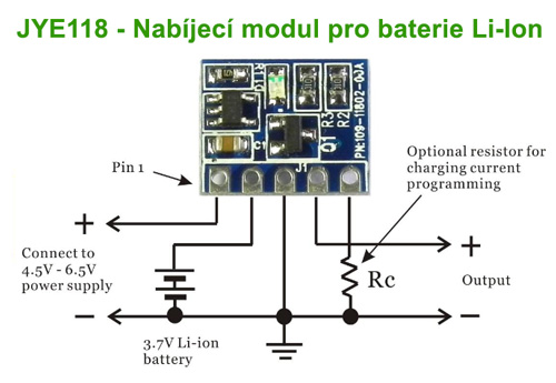 Nabíjecí modul JYE118 - zapojení