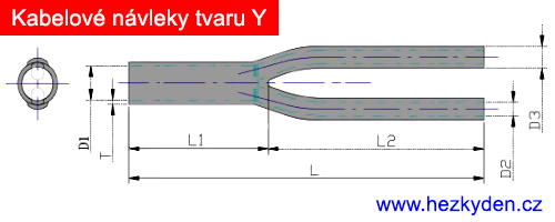 Kabelové návleky tvaru Y - rozměry