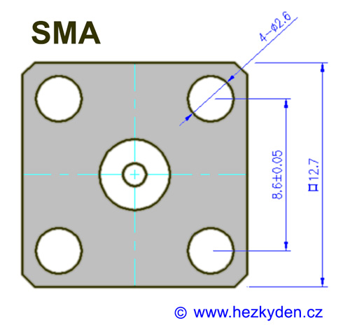 Konektor SMA do panelu - rozměry - typ 1