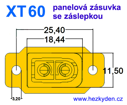Konektor XT60 panelová zásuvka se záslepkou - rozměry