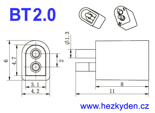 Konektory BT2.0 - rozměry Konektory BT2.0 - rozměry