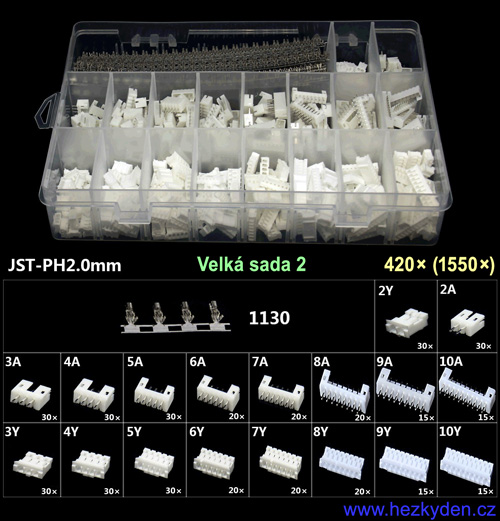 JST PH2.0 - velká sada 2 - 420 ks (1550 ks)