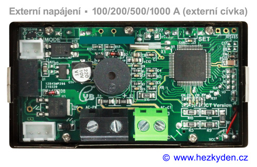 Síťový wattmetr LCD - 230 V - 100/200/500/1000 A - napájení externí