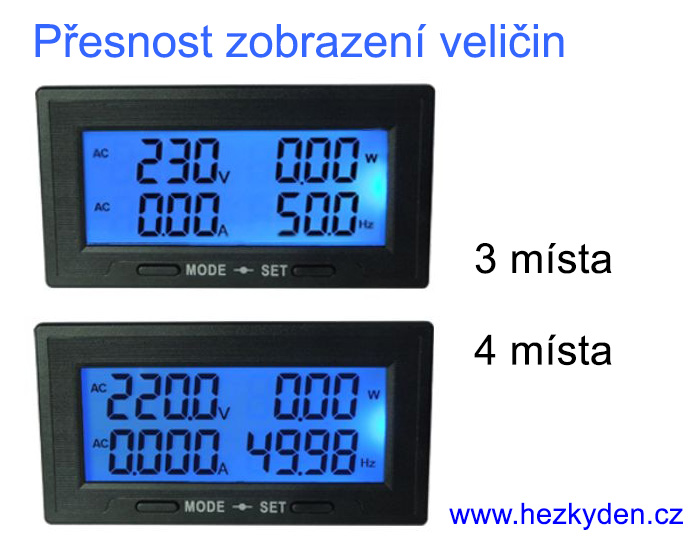 LCD síťový wattmetr - nastavitelná přesnost