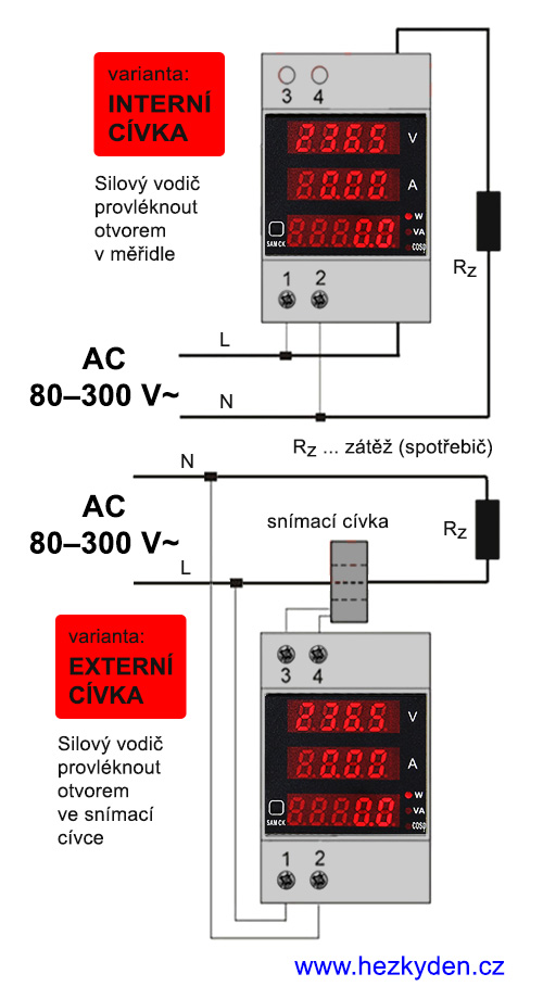 LED wattmetr na DIN lištu - schéma