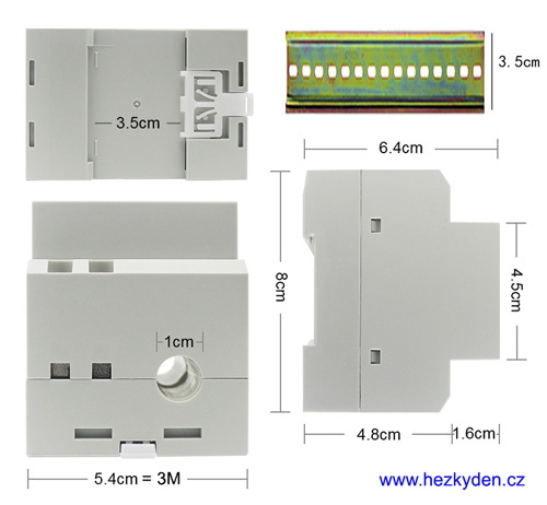 Multifunkční elektroměr na DIN lištu - rozměry