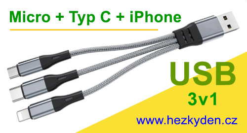 Nabíjecí kabel USB roztrojka USB micro Typ C iPhone - 3v1