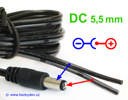 Napájecí konektor s kabelem - zapojení