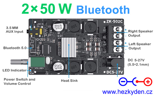 NF zesilovač 2x50W BT - schéma zapojení