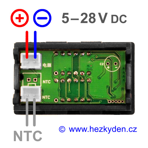 Panelový digitální LED voltmetr teploměr - schéma zapojení (varianta A)