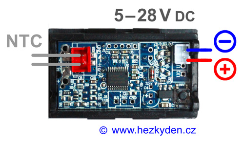 Panelový digitální LED voltmetr teploměr - schéma zapojení (varianta B)