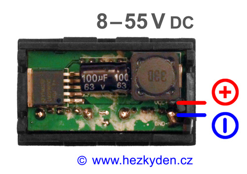 Panelový digitální LED voltmetr USB - schéma připojení