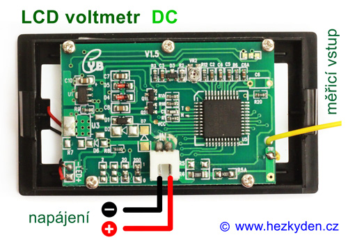Panelový digitální voltmetr LCD 3 místa - připojení