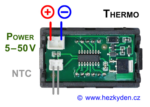 Panelový LED teploměr NTC, 3 místa – schéma zapojení (varianta M)