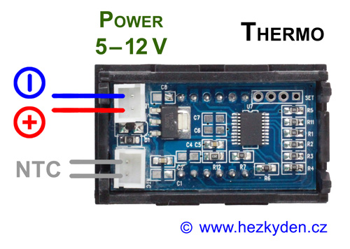Panelový LED teploměr NTC, 3 místa – schéma zapojení (varianta C)