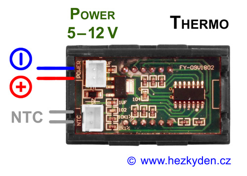 Panelový LED teploměr NTC, 3 místa – schéma zapojení (varianta A)