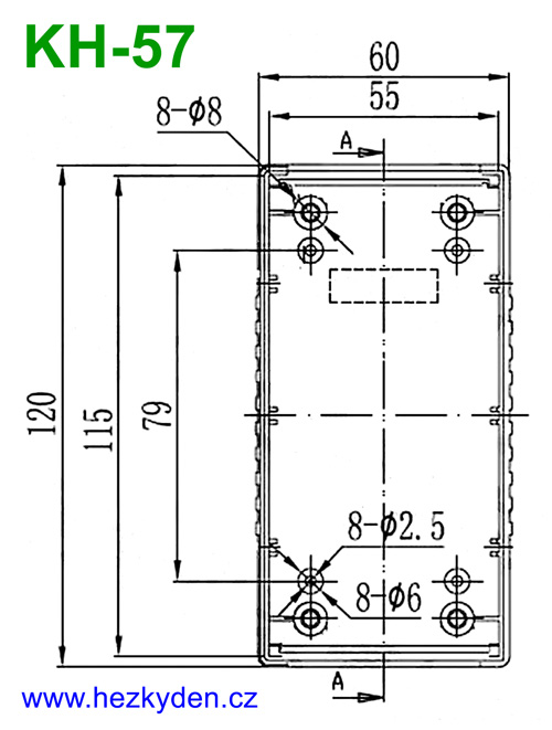 Plastová přístrojová krabička KH57 - rozměry