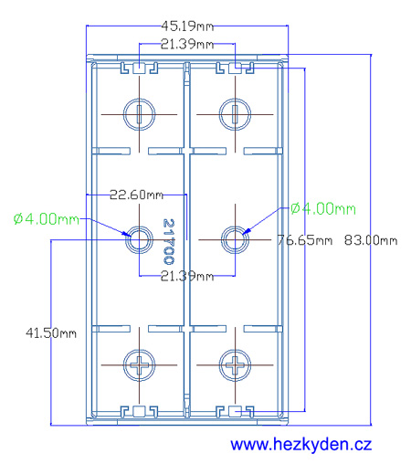 Pouzdro na baterie 21700 DPS - rozměry - 2 články