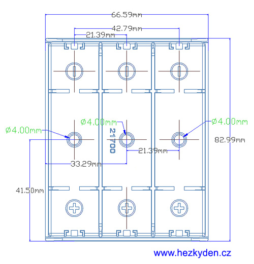 Pouzdro na baterie 21700 DPS - rozměry - 3 články