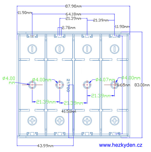 Pouzdro na baterie 21700 DPS - rozměry - 4 články