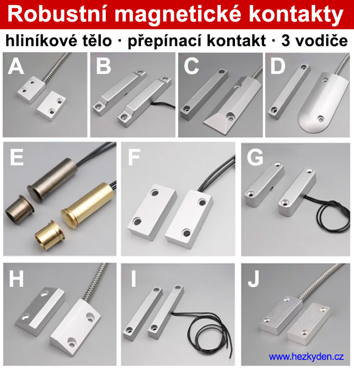 Přepínací magnetický kontakt na dveře robustní - varianty