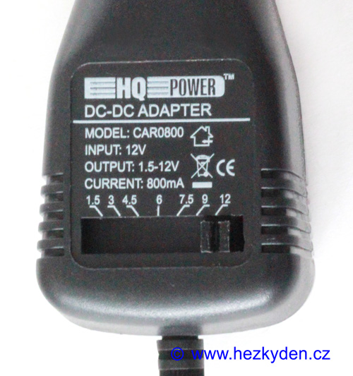 Přepínatelný zdroj do autozásuvky - detail