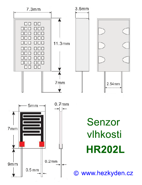 Senzor vlhkosti HR202L - rozměry