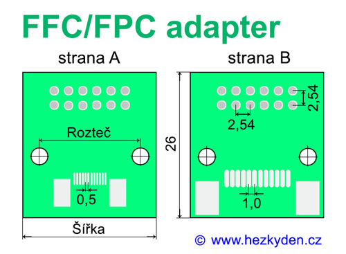 SMD adaptery FFC/FPC - rozměry