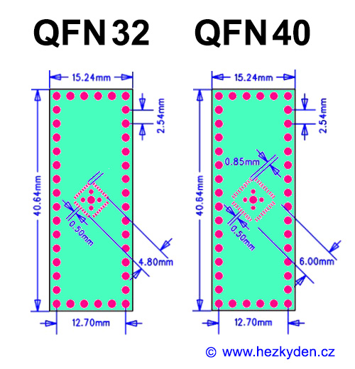 SMT adapter QFN32 QFN40 rozměry