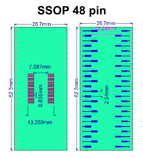 SMT adapter SSOP48 DIP48 - rozměry