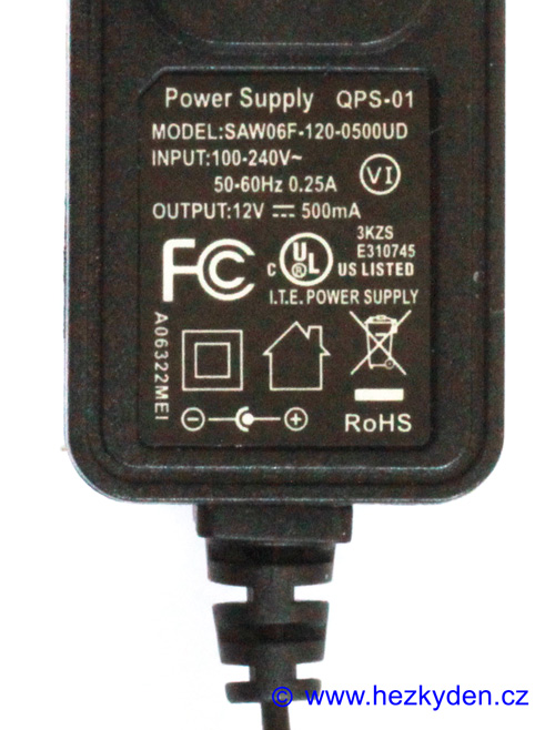 Spínaný zdroj adapter 12V 500mA USA - štítek