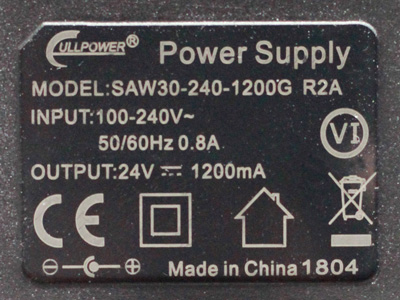 Spínaný zdroj 24 V/1200 mA - štítek adaptéru Typ 2