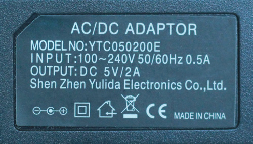 Spínaný zdroj adapter 5V 2A - štítek