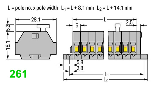 Svorkovnice WAGO 261 - rozměry